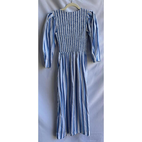 GANNI Blue Striped Cotton Smock Midi Dress Size 36 with Stains - Picture 4 of 12